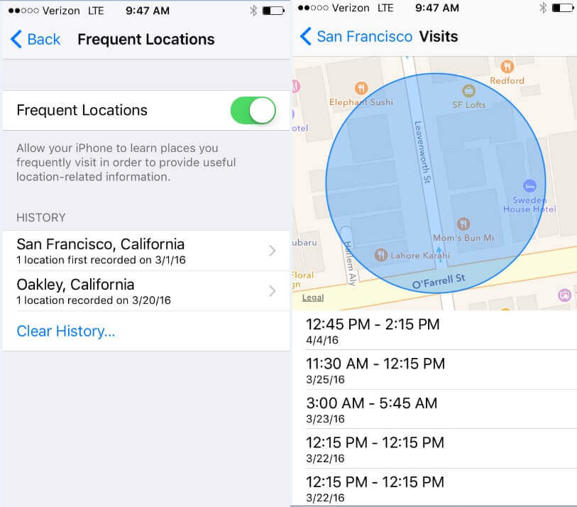 Frequent Locations - Your iPhone Is Documenting Your Every Move